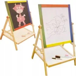 Double-sided wooden drawing board 65 cm + 27 chalks a group of easels with drawings on them