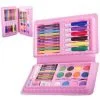 Pink 42-piece art set of crayons and markers for painting in a handy case.
