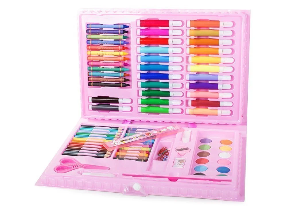 Set de creioane și markere roz pentru artă