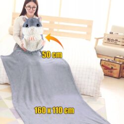 2v1 otroška plišasta igrača hrček 50cm in odeja 160x110cm siva