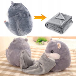 2v1 otroška plišasta igrača hrček 50cm in odeja 160x110cm siva