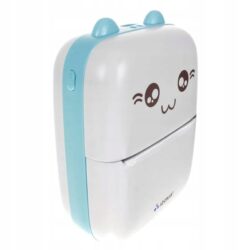 a white and blue rectangular object with a face on it