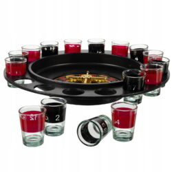 Družabna pivska ruleta 29cm + kozarci 21 a black circular object with shot glasses on it