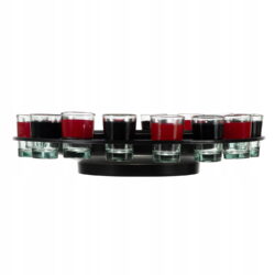 Družabna pivska ruleta 29cm + kozarci 25 a group of shot glasses on a black tray