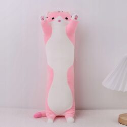 a pink and white stuffed animal