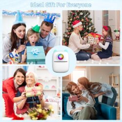 a collage of people holding presents