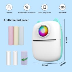 a white and blue device with a round face and several rolls of paper