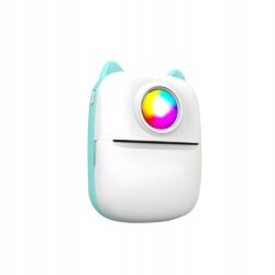 a white and blue device with a colorful circle