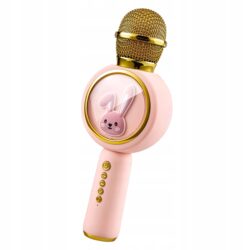 a pink microphone with a rabbit face