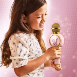 a girl holding a microphone