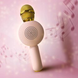 a microphone with music notes
