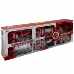 a box of red toy trucks