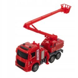 a red toy truck with a bucket