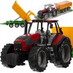 [ "Velik traktor s prikolico, električna igrača za otroke, realističen dizajn" ]