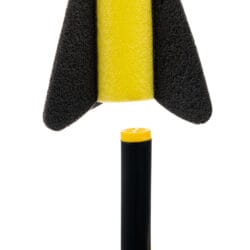 a yellow and black object with a black object on top