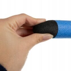 a hand holding a blue and black object