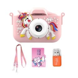 Otroški roza digitalni fotoaparat samorog z LCD zaslonom in USB