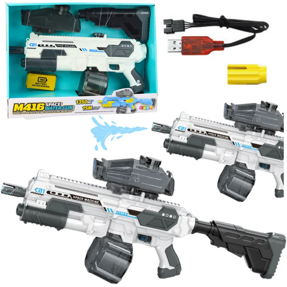 ["Pistola de água elétrica a bateria M416 Space, 65cm, 1350ml, carregamento USB"]