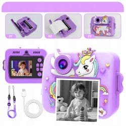 Otroški LCD instant fotoaparat s tiskalnikom + 3 trakovi vijoličen