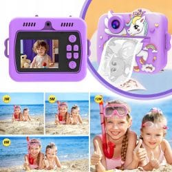 Otroški LCD instant fotoaparat s tiskalnikom + 3 trakovi vijoličen