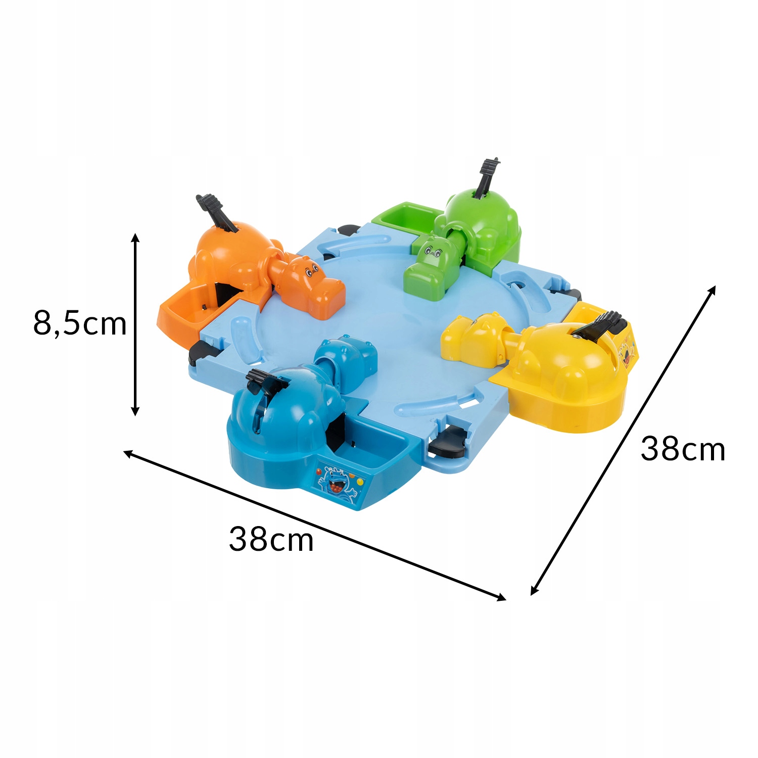 Arkadna družabna igra Hungry Hippos 10 Štirje pisani plastični povodni konji v otroški družabni igri Hungry Hippos