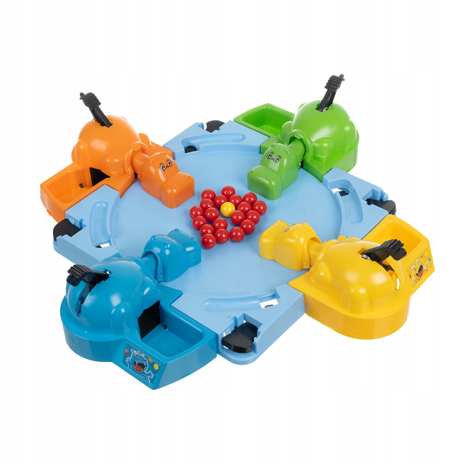 Arkadna družabna igra Hungry Hippos 8 Štirje pisani plastični povodni konji na modri otroški družabni igri