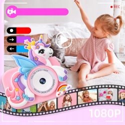48Mpx otroški fotoaparat LCD samorog roza 32GB SD kartica 15 Roza otroški fotoaparat z motivom samoroga in LCD zaslonom