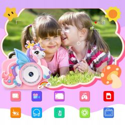 48Mpx otroški fotoaparat LCD samorog roza 32GB SD kartica 18 Roza otroški fotoaparat z motivom samoroga in silikonskim ovitkom