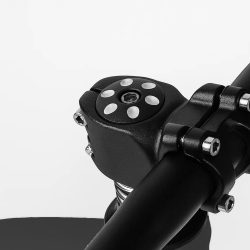Black children's scooter with twelve-inch wheels on a white background