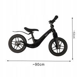 Black children's scooter with twelve-inch wheels on a white background